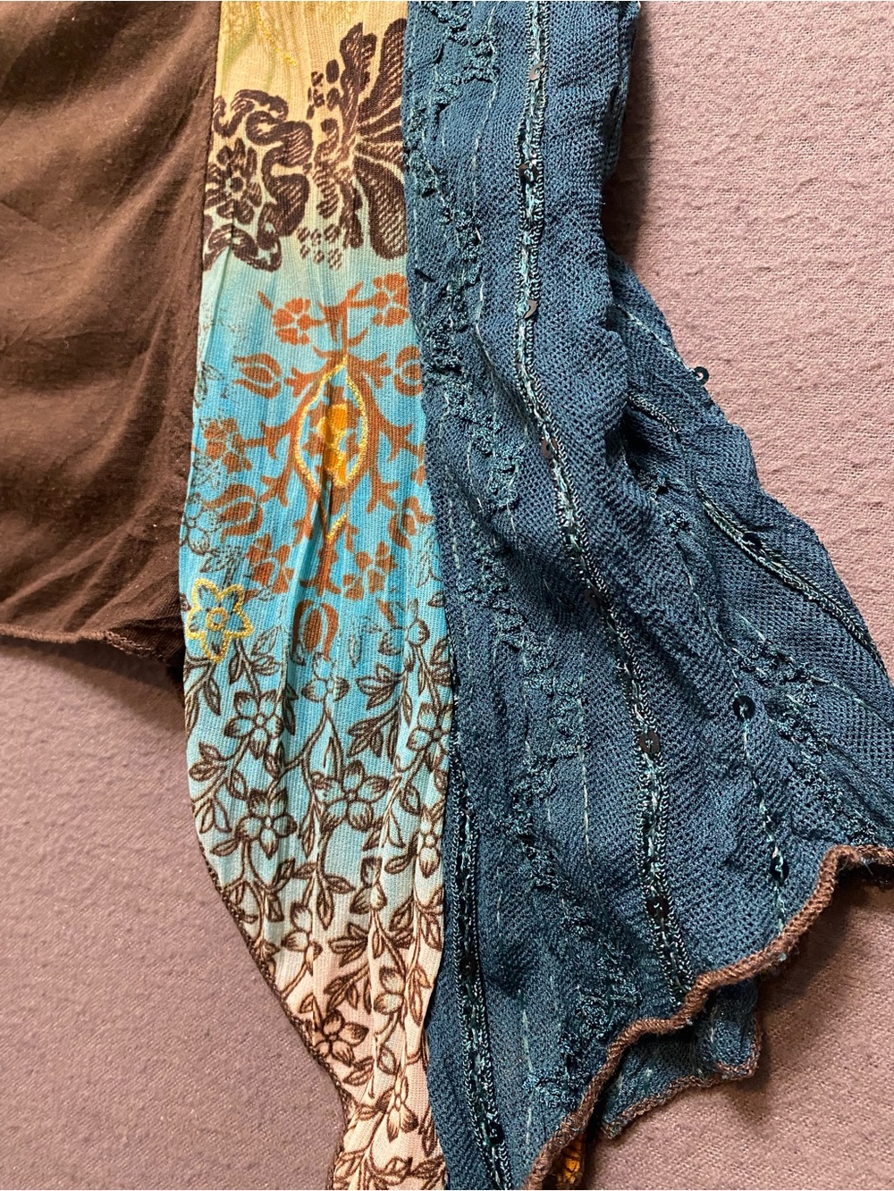 Studio Y Vtg Y2K Teal, Brown & Gold Patchwork Spaghetti-Strap Camisole- Small - Picture 4 of 10